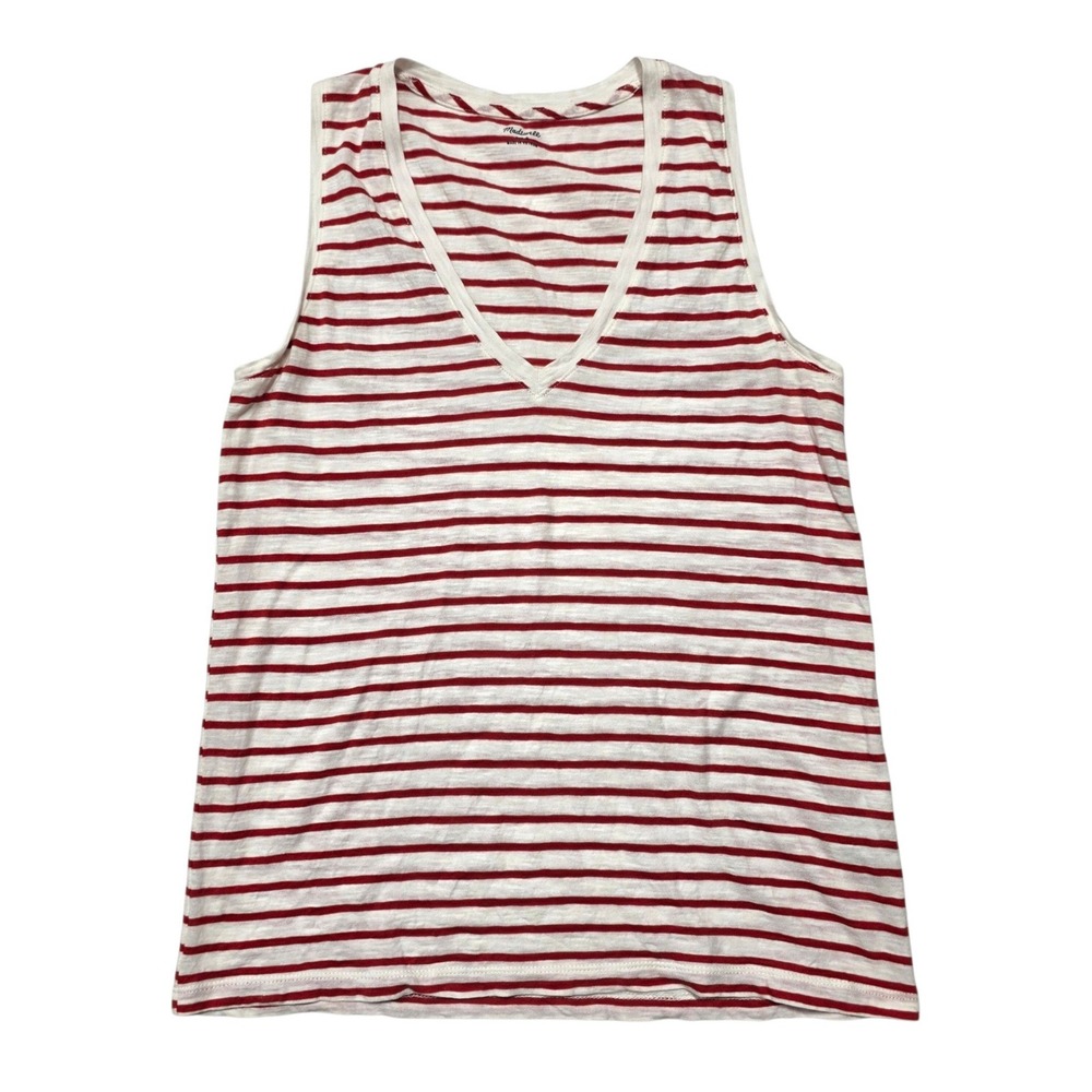 Madewell Whisper Cotton V-Neck Tank Top Womens Small Red White Striped